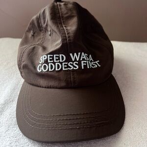 Brown Embroidered 'Speed Was a Goddess First' Baseball Cap